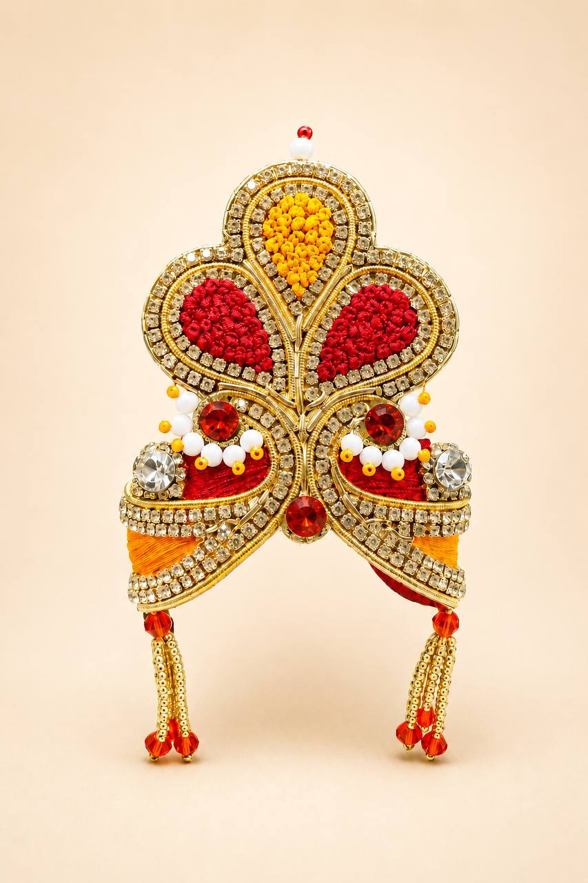 Laddu Gopal Mukut Red Yellow Shringar Crown Kanha Ji Pooja